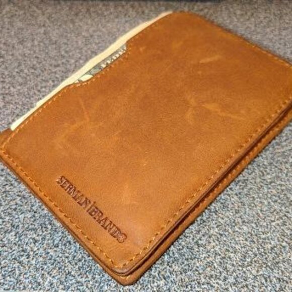 Men Brown Slim leather RFID Blocking Minimalist Card Front Pocket Wallets - Picture 2 of 9